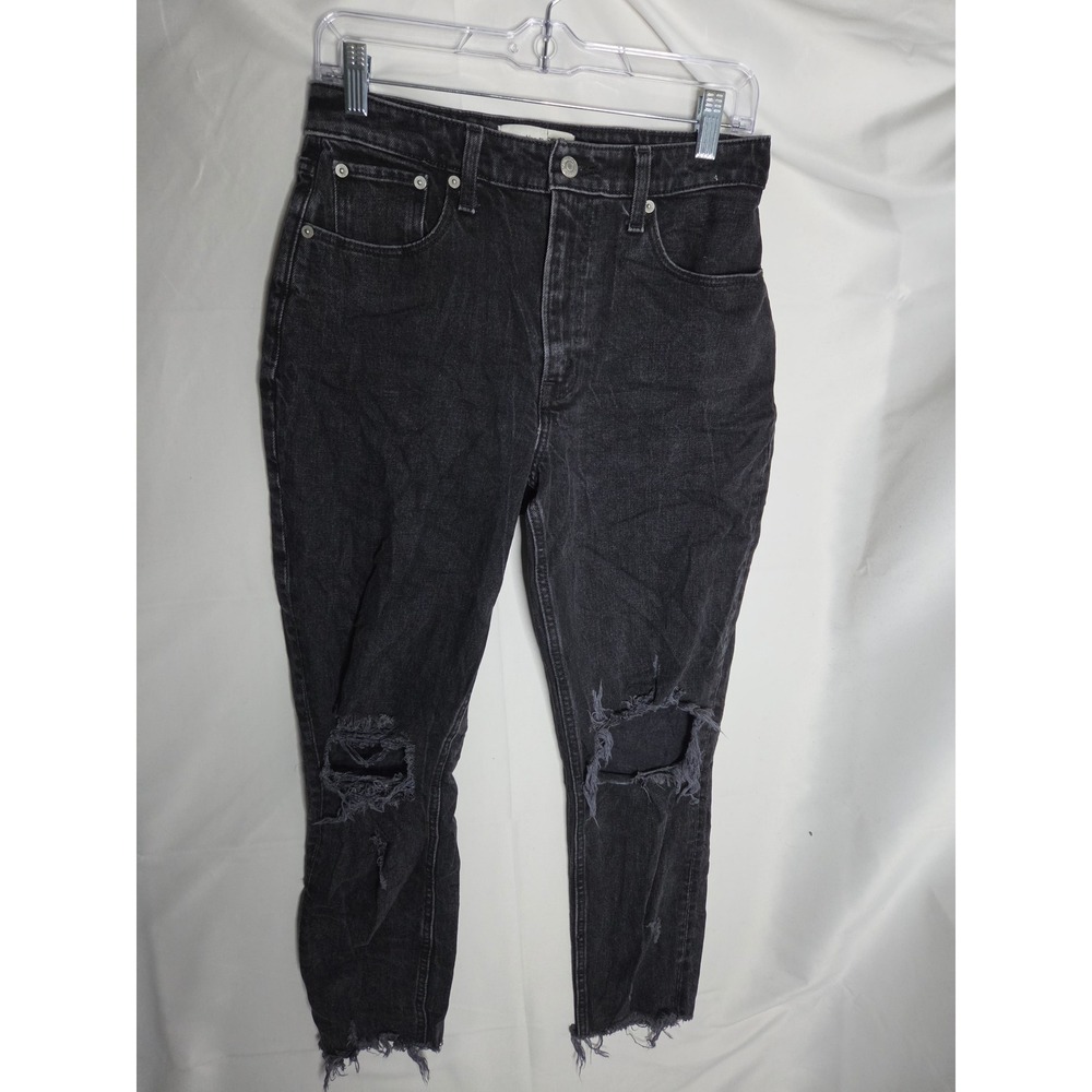 Abercrombie High Rise Mom Jean Womens Black Dark Wash Curve Tapered